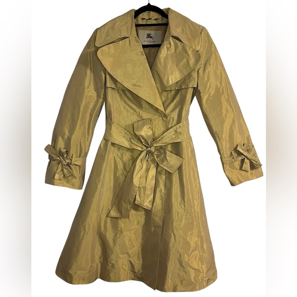 BURBERRY LONDON McKayla Metallic Gold Trench Coat Belted UK 6 / US 4 - Picture 2 of 16
